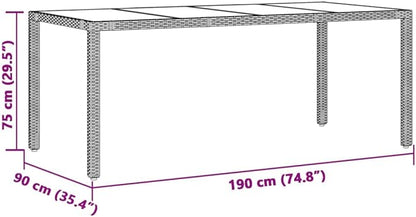 vidaXL Patio Table - Outdoor Garden Furniture Gray Poly Rattan - Glass top Modern Deck Table - 74.8" x 35.4" x 29.5" Durable Weather- Dining Table