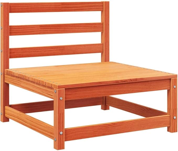 Solid Pine Wood Armless Garden Sofa Modular Outdoor Furniture with Weather-Resistant Cushions for Patio Terrace Balcony Rustic Brown Cream