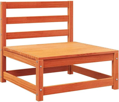 Solid Pine Wood Armless Garden Sofa Modular Outdoor Furniture with Weather-Resistant Cushions for Patio Terrace Balcony Rustic Brown Cream