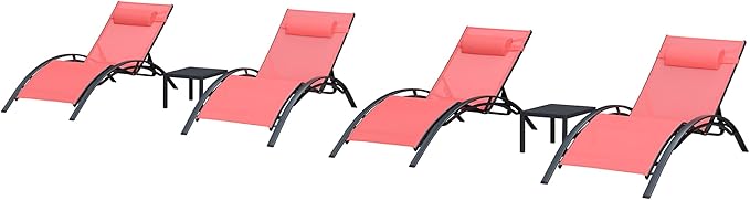PURPLE LEAF Patio Oversized Chaise Lounge Chair Set with 2 Side Table Pool Adjustable Recliner Chairs for Outside Beach Outdoor Sunbathing Tanning Poolside Lounges