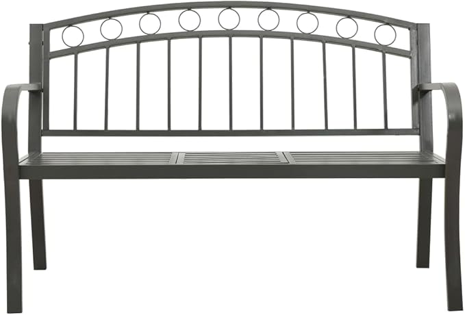 Patio Bench with a Table,Outdoor Garden Benches,Chairs with Armrests for Park, Yard, Porch, Lawn, Balcony, Backyard, Seat Furniture,49.2" Steel Gray