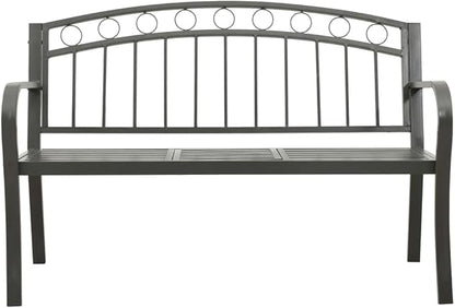 Grey Powder-Coated Steel Garden Bench with Table, Medium Durable Outdoor Seating for Patio and Garden, Weather-Resistant Comfortable Furniture for Relaxing and Socializing