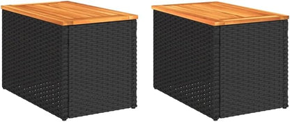Set of 2 Outdoor Side Tables, Rectangular Patio End Table with Durable Synthetic Poly Rattan, Lightweight Modern Garden Coffee Table for Balcony, Black