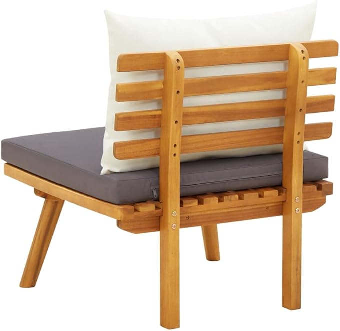 Solid Acacia Wood Garden Chair with Cushions Outdoor Patio Furniture Natural Dark Gray White Rustic Design Comfortable Seating for Balcony Terrace Relaxation