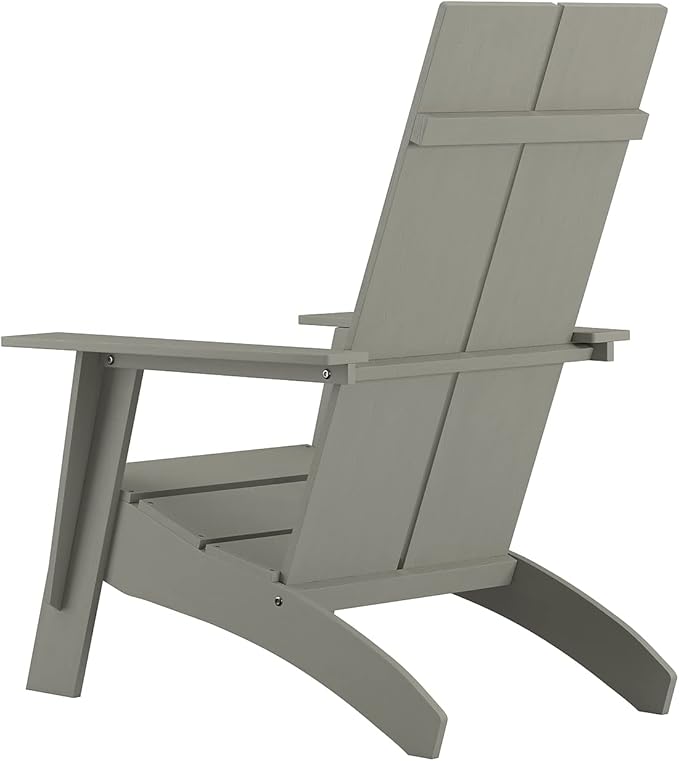 Flash Furniture Set of 2 Sawyer Modern 2-Slat Back Adirondack Chairs - Gray All-Weather Poly Resin Lounge Chairs