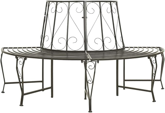 Patio Half Round Tree Bench,Benches for Outside,Yard Bench,Park Benches,Garden Bench,Metal Bench,for The Front Porch,Balcony,Backyard,Outdoor,Garden, Lawn,Path, 63" Steel
