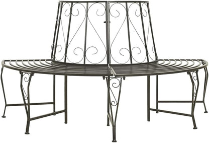 Patio Half Round Tree Bench,Benches for Outside,Yard Bench,Park Benches,Garden Bench,Metal Bench,for The Front Porch,Balcony,Backyard,Outdoor,Garden, Lawn,Path, 63" Steel
