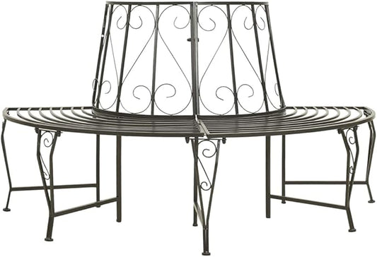 Patio Half Round Tree Bench,Benches for Outside,Yard Bench,Park Benches,Garden Bench,Metal Bench,for The Front Porch,Balcony,Backyard,Outdoor,Garden, Lawn,Path, 63" Steel