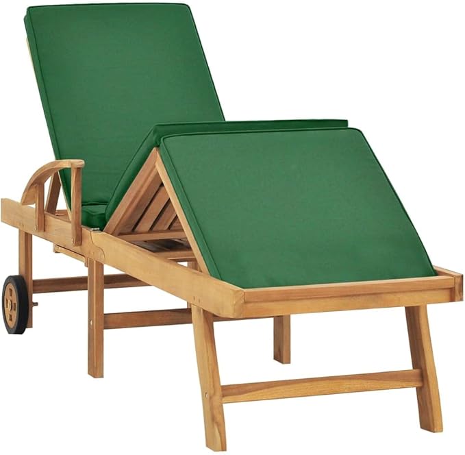 Pool Lounge Chairs, Lounge Chair Outdoor Furniture, Sun Lounger with Cushion Solid Teak Wood Green - Photo 2