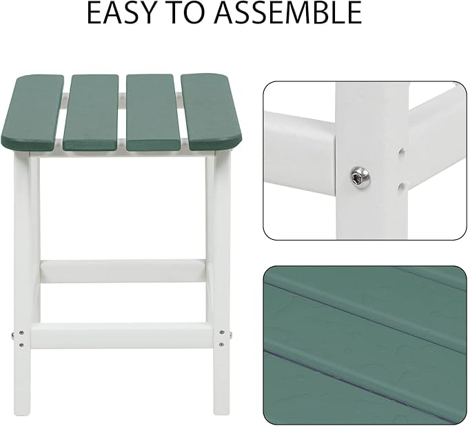 Aoodor 19'' Adirondack Side Table, Rectangular HDPE End Table, Weather Resistant and Easy Maintenance, Green