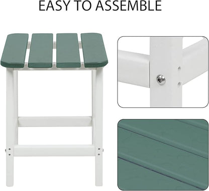 Aoodor 19'' Adirondack Side Table, Rectangular HDPE End Table, Weather Resistant and Easy Maintenance, Green