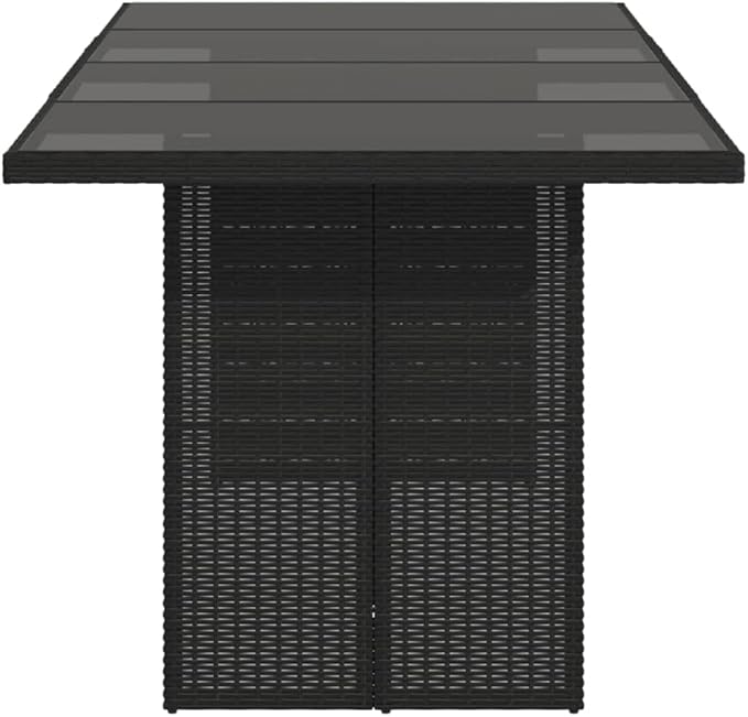 vidaXL Patio Garden Table - Black PE Rattan Glass top - Outdoor/Patio/Garden/Deck