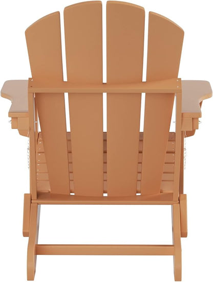Costaelm Folding Patio Chairs Set of 2, Hdpe Adirondack Chairs Front Porch Furniture Outdoor Seating, All Weather Tanning Chair for Backyard Firepit Garden Lawn, Teak