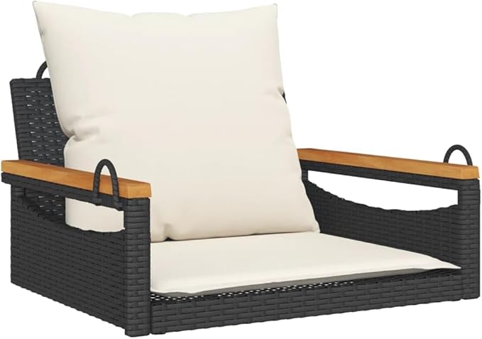 Outdoor Single Swing Chair with Cushions, Modern PE Rattan Hanging Bench Seat for Patio Garden Backyard Balcony - Photo 2