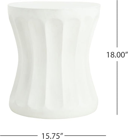 Christopher Knight Home Earleant Outdoor Side Table, Lightweight Concrete Garden Stool with Round top and Cinched Waist, Decorative Accent Table Patio End Table for Balcony Beach Pool, Antique White