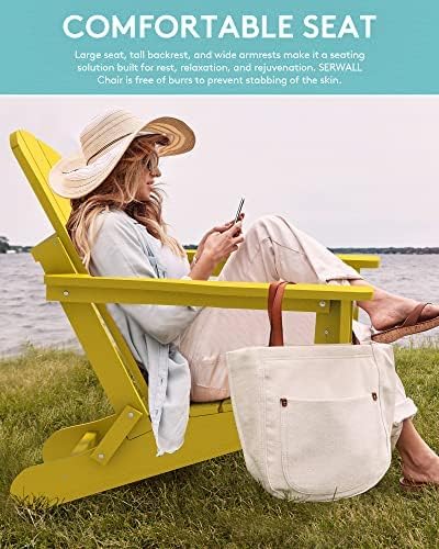 SERWALL Foldable Adirondack Chair Set of 2, Weather Resistant Patio Chair with Cup Holder for Garden Outdoors Fire Pit-Lemon