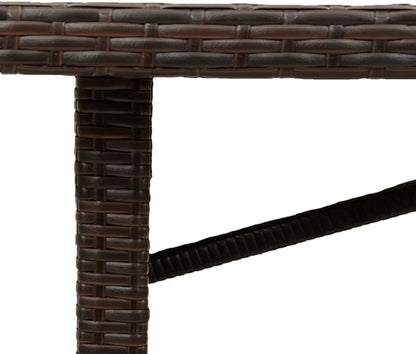 vidaXL Patio Table with Glass top Brown Poly Rattan