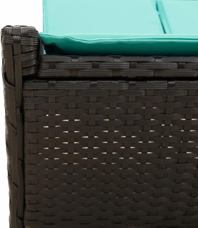 Outdoor Double Chaise Lounge with Turquoise Cushions, 4-Position Adjustable PE Rattan Backrest - Photo 9
