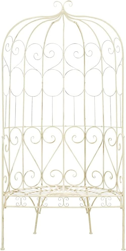 (Fast Delivery) Garden Bench Metal Frame Outdoor Seating Furniture,Patio Wicker Bench Double Seats Chair and for Porch Park Balcony Yard,All Weather Garden Bench 37.4" Iron Antique White