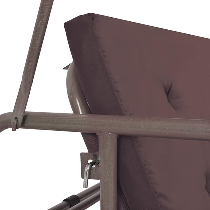 Outdoor Furniture,Accommodating 2 People,with Armrests,Outdoor Swing Bench,Sturdy Metal Frame,for Poolside,Yard,Garden,Deck,Convertible Swing Bench with Canopy Coffee