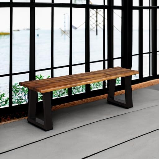 Giantex Wooden Dining Bench Seating Chair Rustic Indoor &Outdoor Furniture (Rustic Brown&Black) - Photo 6