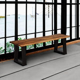 Giantex Wooden Dining Bench Seating Chair Rustic Indoor &Outdoor Furniture (Rustic Brown&Black) - Photo 6