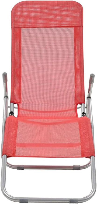 Red Folding Sunlounger 2-Pack, 24"x56" Textilene Chaise, Steel Frame, Adjustable, Beach Patio Garden Camping