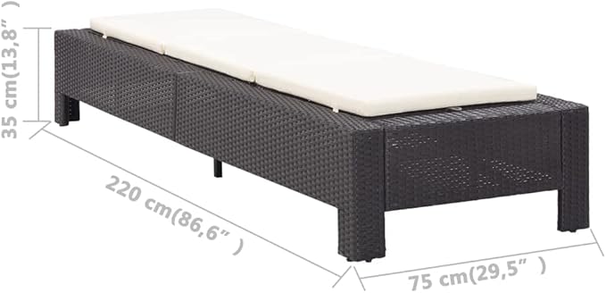 Outdoor Sunbed with Adjustable Backrest, Black PE Rattan Sun Lounger and Cream White Cushion for Patio, Poolside, Garden, Durable Weather-Resistant Chaise Lounge for Relaxing