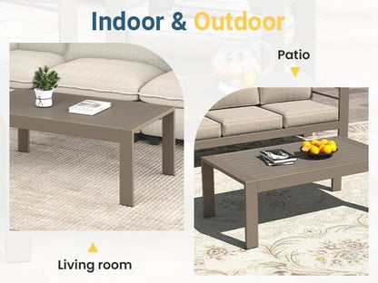 Wisteria Lane Outdoor Furniture Patio Coffee Table, Ourdoor Rectangle Coffee Table, All-Weather Outdoor Metal Coffee Table for Balcony, Garden, Deck, Backyard, Khaki