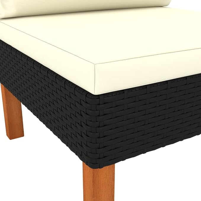 Black PE Rattan Outdoor Sectional Sofa, 25.4" x 23.8" x 26.4" Middle Modular Patio Couch with Removable Cushion Covers for Balcony Porch Garden Backyard Seating Set