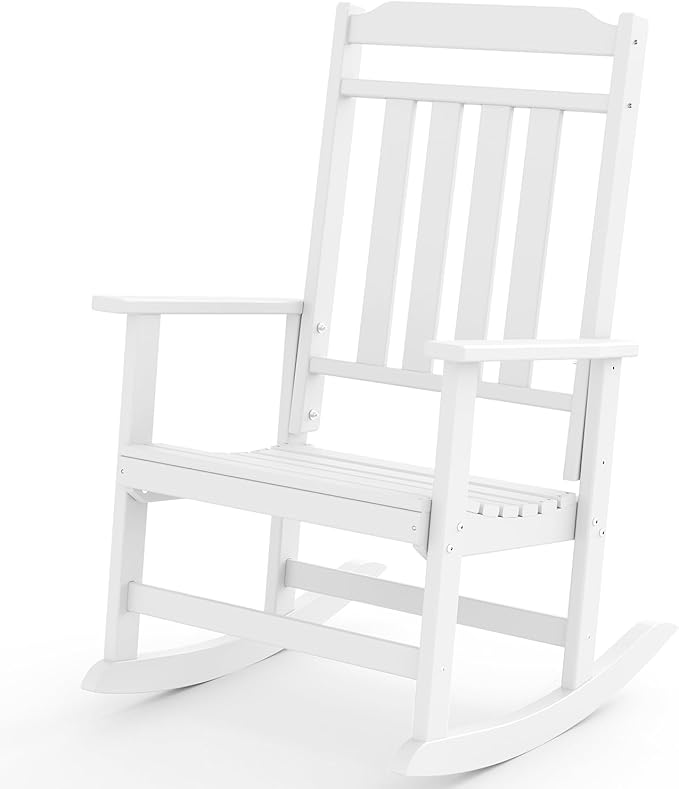 GREENVINES Outdoor-Rocking-Chair | HDPE Plastic | Patio Rockers | Porch Rocker Chairs | Oversized | High Back | Big & Tall | White