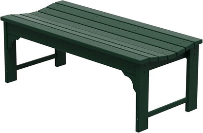WO Home Furniture Outdoor 46" Backless HDPE Adirondack Bench, Poly Lumber Seat for Patio, Backyard, Balcony, All Weather Resistant with UV Protection, Dark Green