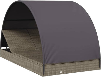 2-Person Adjustable Outdoor Chaise Lounge, 83" Gray PE Rattan Sunbed with Multi-Position Backrest & Cushions, Weather-Resistant Patio Recliner for Poolside, Garden or Balcony