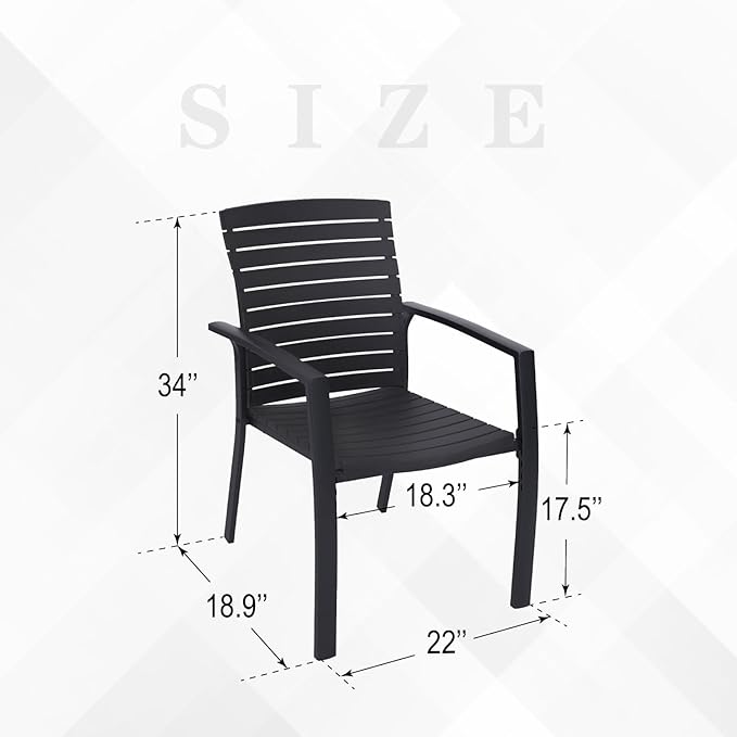 Anmutig Set of 2 Patio Stackable Aluminum/Resin Outdoor Dining Chairs with Armrest for Outdoor Kitchen Garden, Backyard, Supports 300 LBS