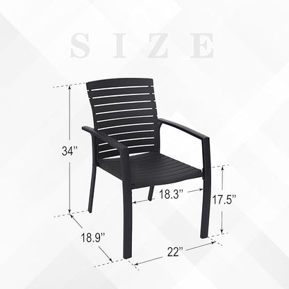 Anmutig Set of 2 Patio Stackable Aluminum/Resin Outdoor Dining Chairs with Armrest for Outdoor Kitchen Garden, Backyard, Supports 300 LBS