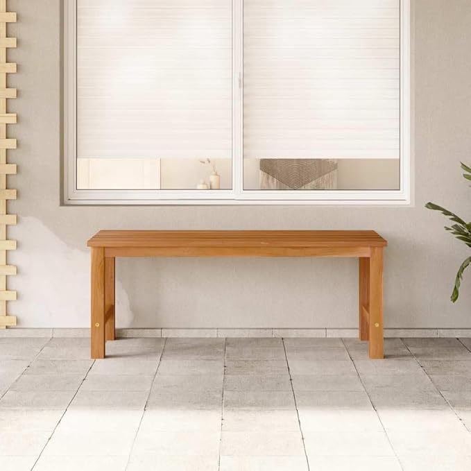 Solid Teak Wood Bench 45 Inch Brown Rectangular Outdoor Garden Bench for Patio Porch Entryway Comfortable Seating