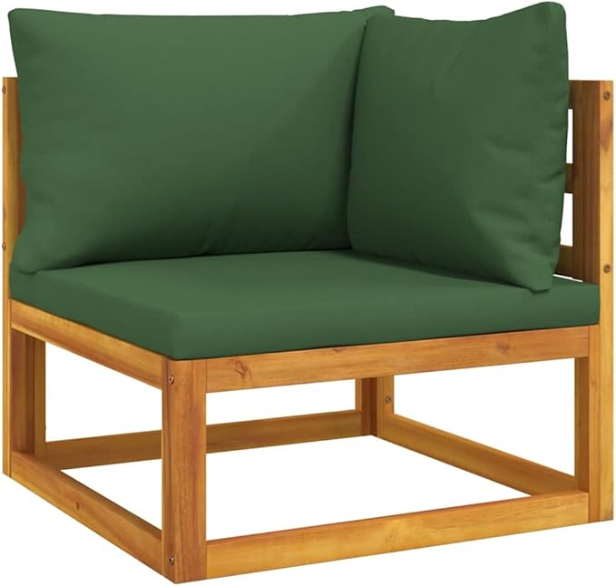 Garden Sofa Set, Natural Acacia Wood, Green Cushions, Modular Outdoor Seating for Patio Balcony Backyard