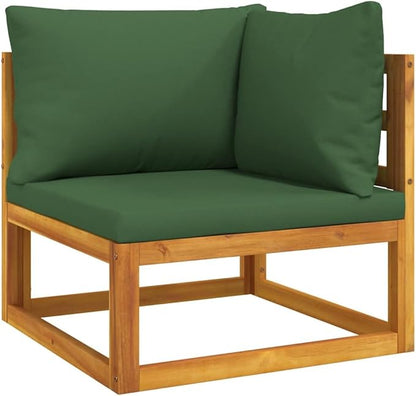 Garden Sofa Set, Natural Acacia Wood, Green Cushions, Modular Outdoor Seating for Patio Balcony Backyard