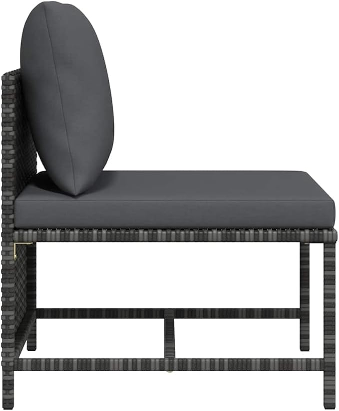 vidaXL Sectional Middle Sofa - Outdoor Comfort with Cushions, Gray Poly Rattan Material, Durable Powder-Coated Steel Frame, Perfect for Garden Lounge Sets