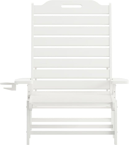 Flash Furniture Monterey Adjustable Adirondack Loungers with Cup Holders- All-Weather Indoor/Outdoor HDPE Lounge Chairs, Set of 2, White