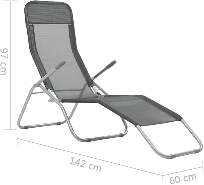 2 Pack Folding Outdoor Chaise Lounge Anthracite Textilene Modern Adjustable Backrest 23.6x55.9x38.2 in Lightweight Steel Frame for Poolside Garden Balcony Beach