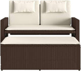 Garden Bench Deck Bench Reclining Patio Bench with Cushions Brown Poly Rattan - Photo 6