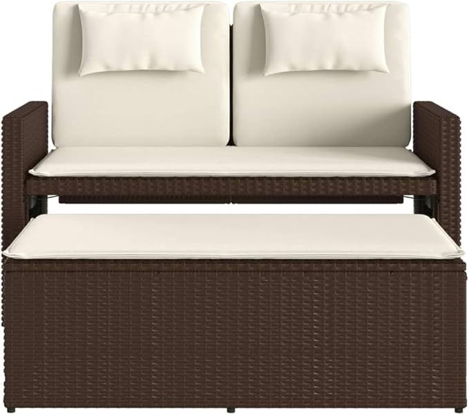Reclining Patio Bench with Cushions Brown Poly Rattan Deck Bench Garden Bench Porch Bench Outdoor Bench for patios - Photo 4