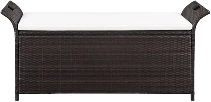 Storage Bench,Benches for Outside,Porch Bench,Yard Bench,Garden Bench,with Cushion,for The Front Porch,Deck, Balcony,Backyard,Outdoor,Lawn,Yard,Park,Path,Brown,54.3" Poly Rattan