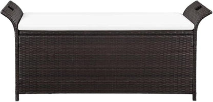 Storage Bench,Benches for Outside,Porch Bench,Yard Bench,Garden Bench,with Cushion,for The Front Porch,Deck, Balcony,Backyard,Outdoor,Lawn,Yard,Park,Path,Brown,54.3" Poly Rattan