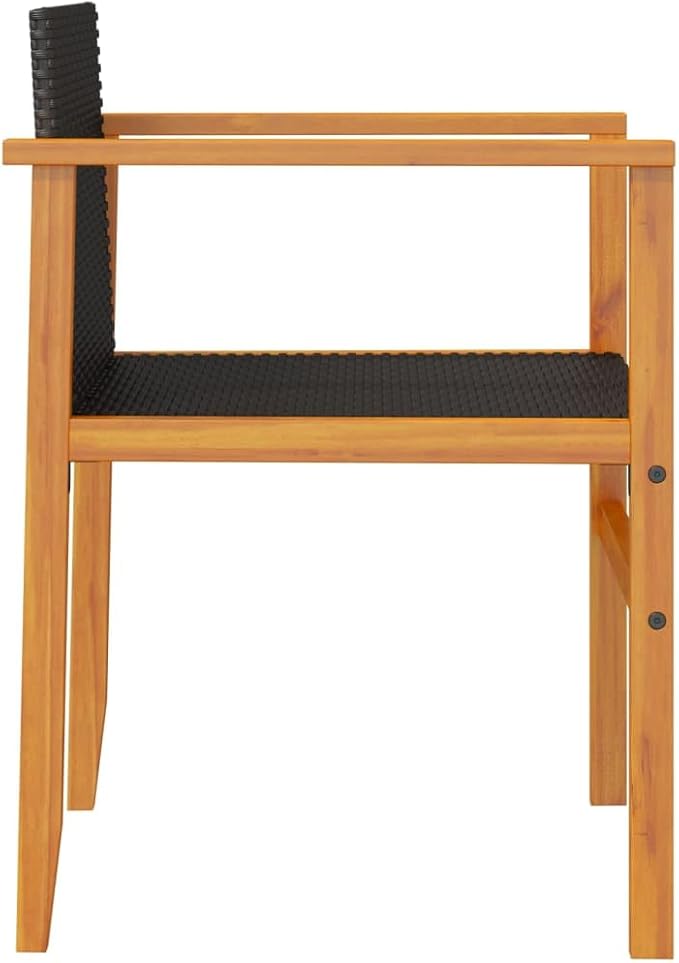 Patio Chairs 2 pcs Black Poly Rattan&Solid Wood Sillas para Patio Lawn Chairs for Dining Table Garden Chair for Picnic Study Courtyard Living Room