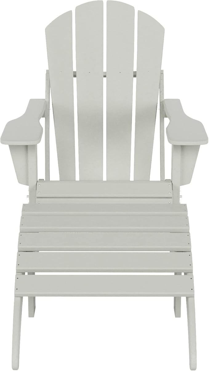 WestinTrends Malibu Outdoor Lounge Chair, 2-Pieces Adirondack Chair Set with Ottoman, All Weather Poly Lumber Patio Lawn Folding Chairs for Outside Pool Garden Backyard Beach, Sand