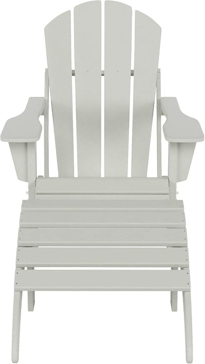 WestinTrends Malibu Outdoor Lounge Chair, 2-Pieces Adirondack Chair Set with Ottoman, All Weather Poly Lumber Patio Lawn Folding Chairs for Outside Pool Garden Backyard Beach, Sand