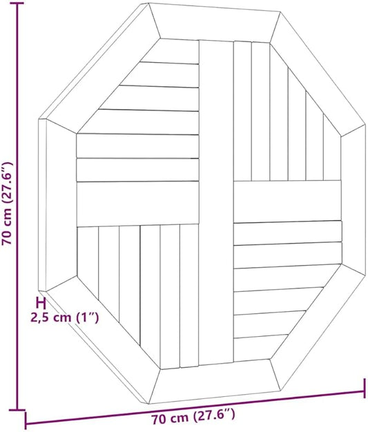 Octagonal Solid Teak Wood Table Top 27.6 x 27.6 Inch, Weather-Resistant Outdoor Dining Table Replacement Surface with Parasol Hole