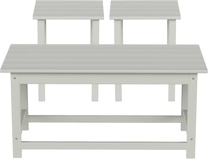 WestinTrends Malibu 3-Pieces Outdoor Table Set, Includes 1 Coffee Table and 2 Side Table, All Weather Poly Lumber Adirondack Patio Furniture Set, Sand